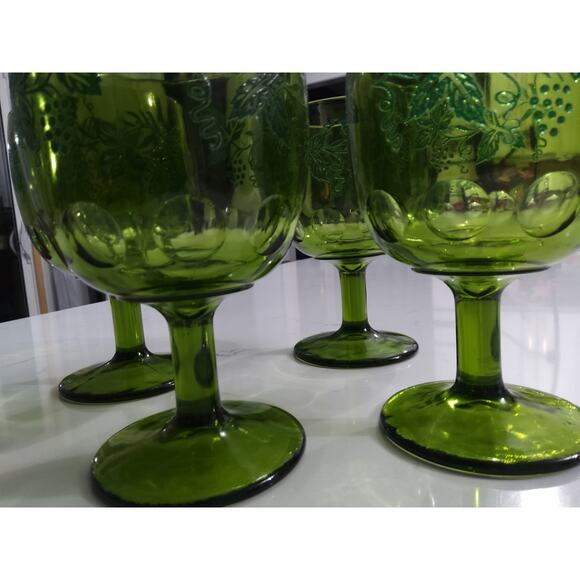 Bartlett Collins Vintage  green goblets Grapevine pattern - Picture 7 of 7